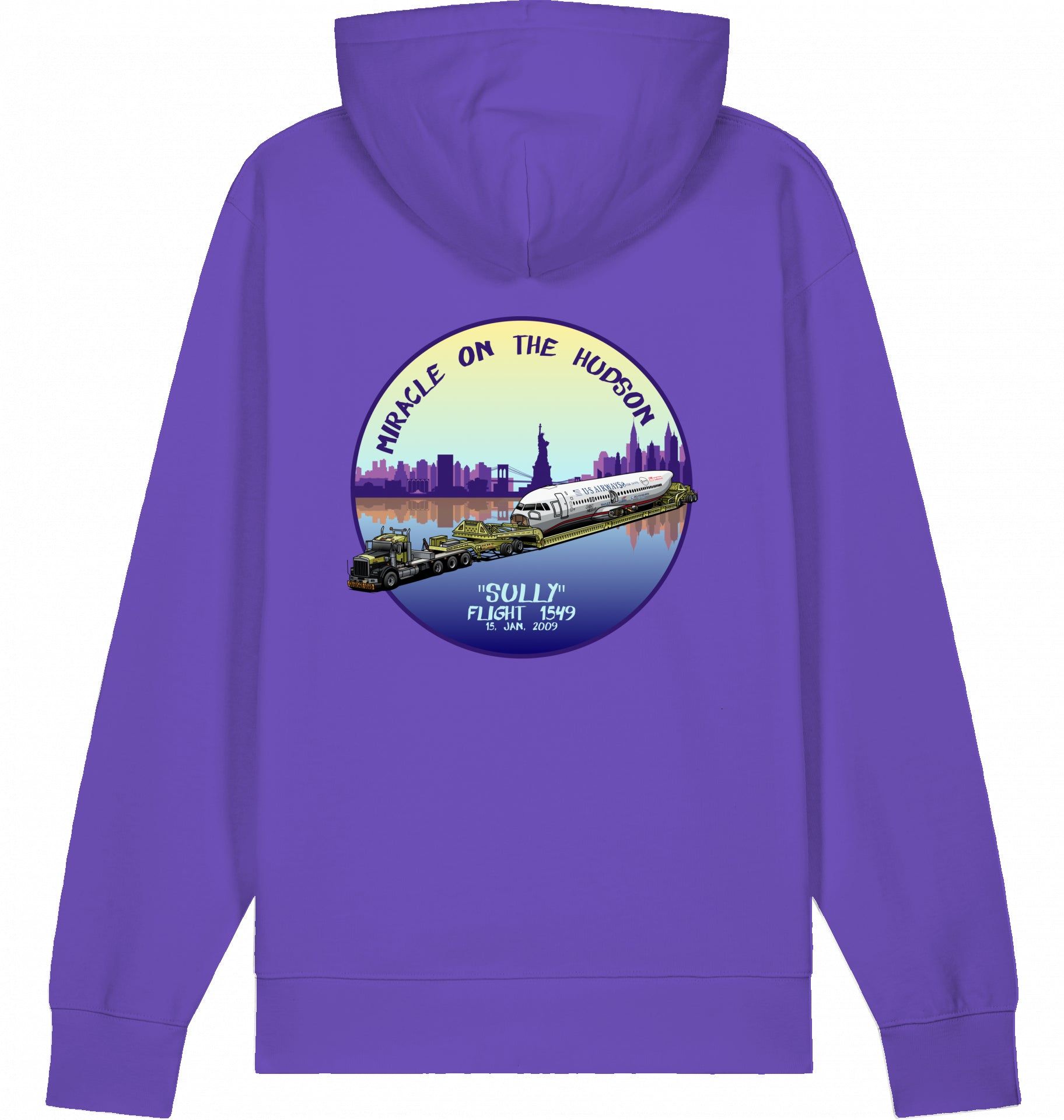 Aviation Flugzeug Hoodie "Sullenberger - Miracle on the Hudson" Purple Love für Piloten, Crews, Kinder & Planespotter made by SUPERSONIC aero 4U
