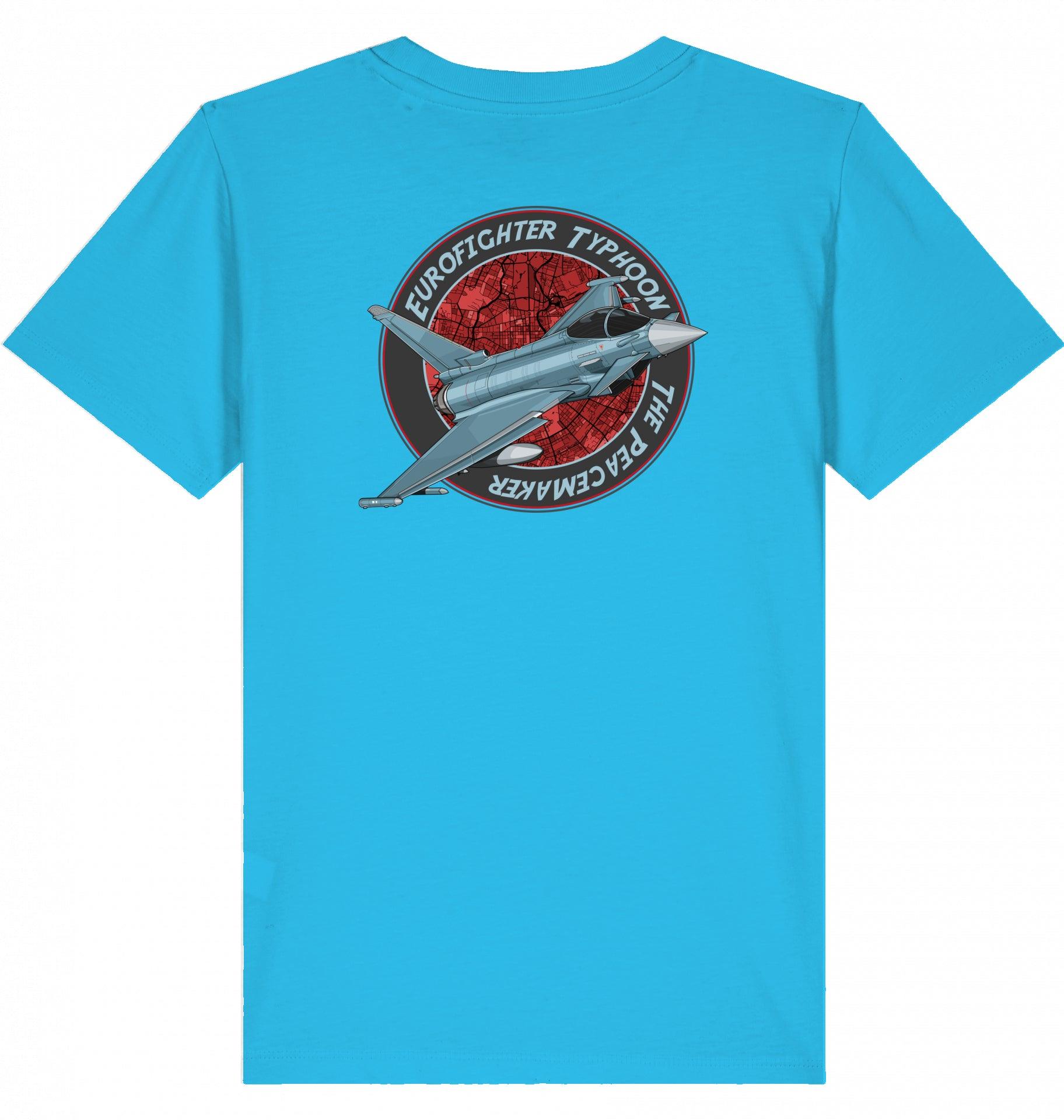Aviation Kids Aviation T-Shirt "Eurofighter Typhoon - The Peacemaker" 2.0 Aqua Blue für Piloten, Crews, Kinder & Planespotter made by SUPERSONIC aero 4U