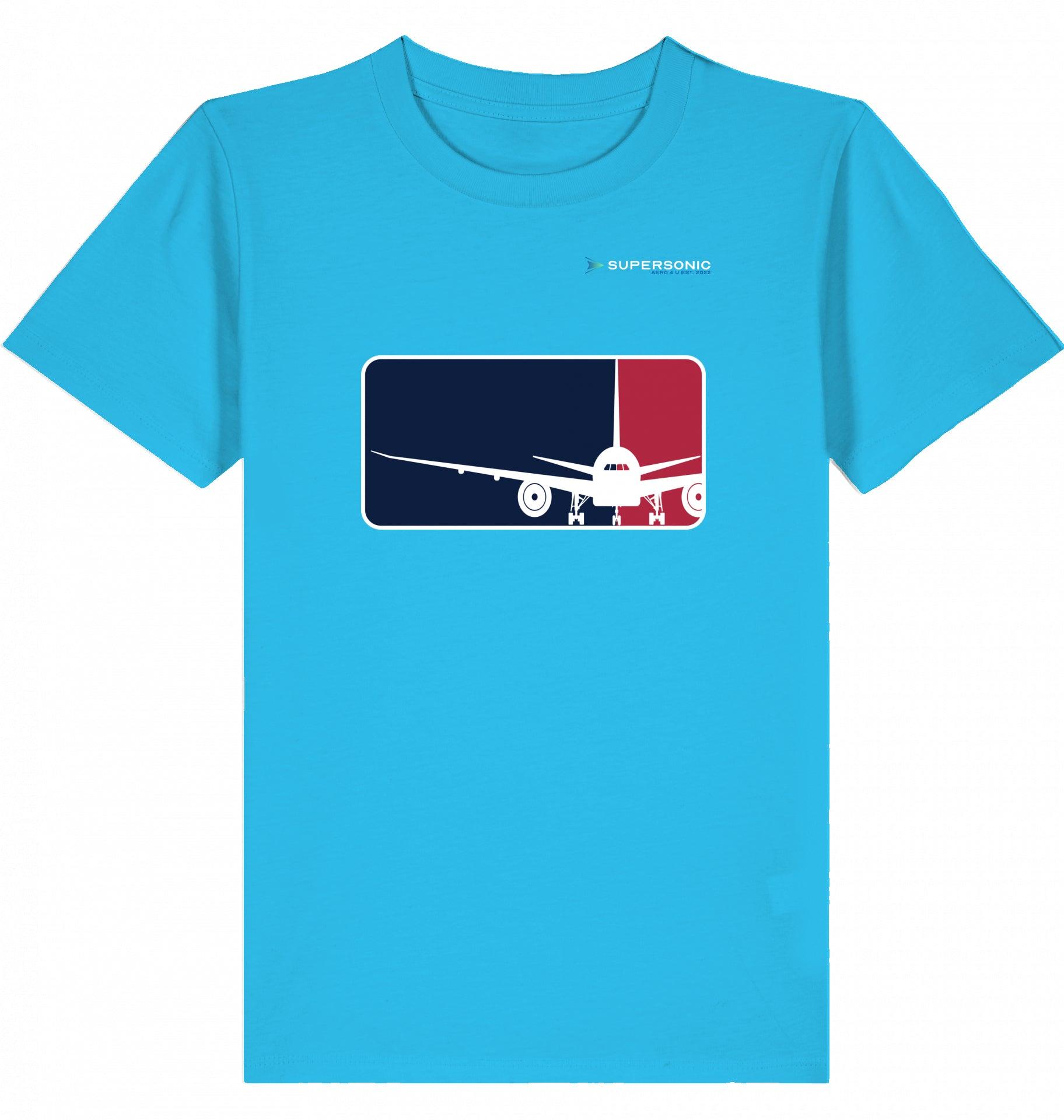 Aviation Kids Aviation T-Shirt “Major League Aviation“ Boeing 777 2.0 Aqua Blue für Piloten, Crews, Kinder & Planespotter made by SUPERSONIC aero 4U