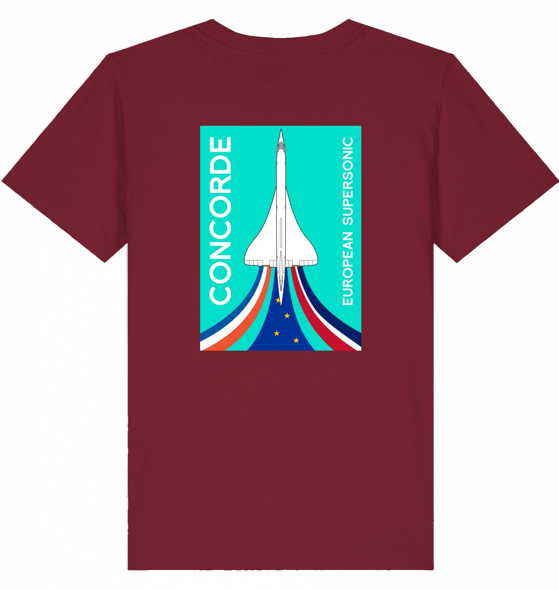 Aviation Kids Aviation T-Shirt "Concorde European Supersonic Aircraft" 2.0 Burgundy für Piloten, Crews, Kinder & Planespotter made by SUPERSONIC aero 4U