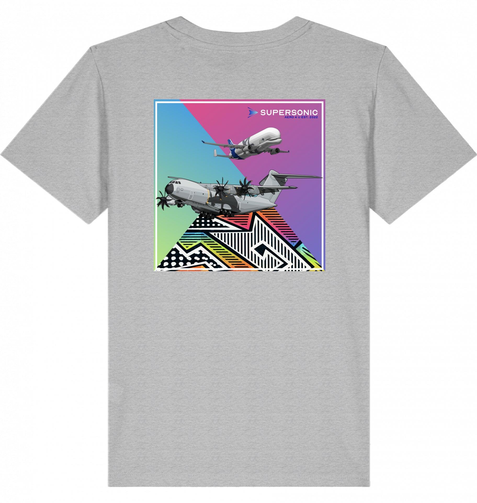 Aviation Kids Aviation T-Shirt Airbus A400M und Beluga Flugzeuge 2.0 Heather Grey für Piloten, Crews, Kinder & Planespotter made by SUPERSONIC aero 4U