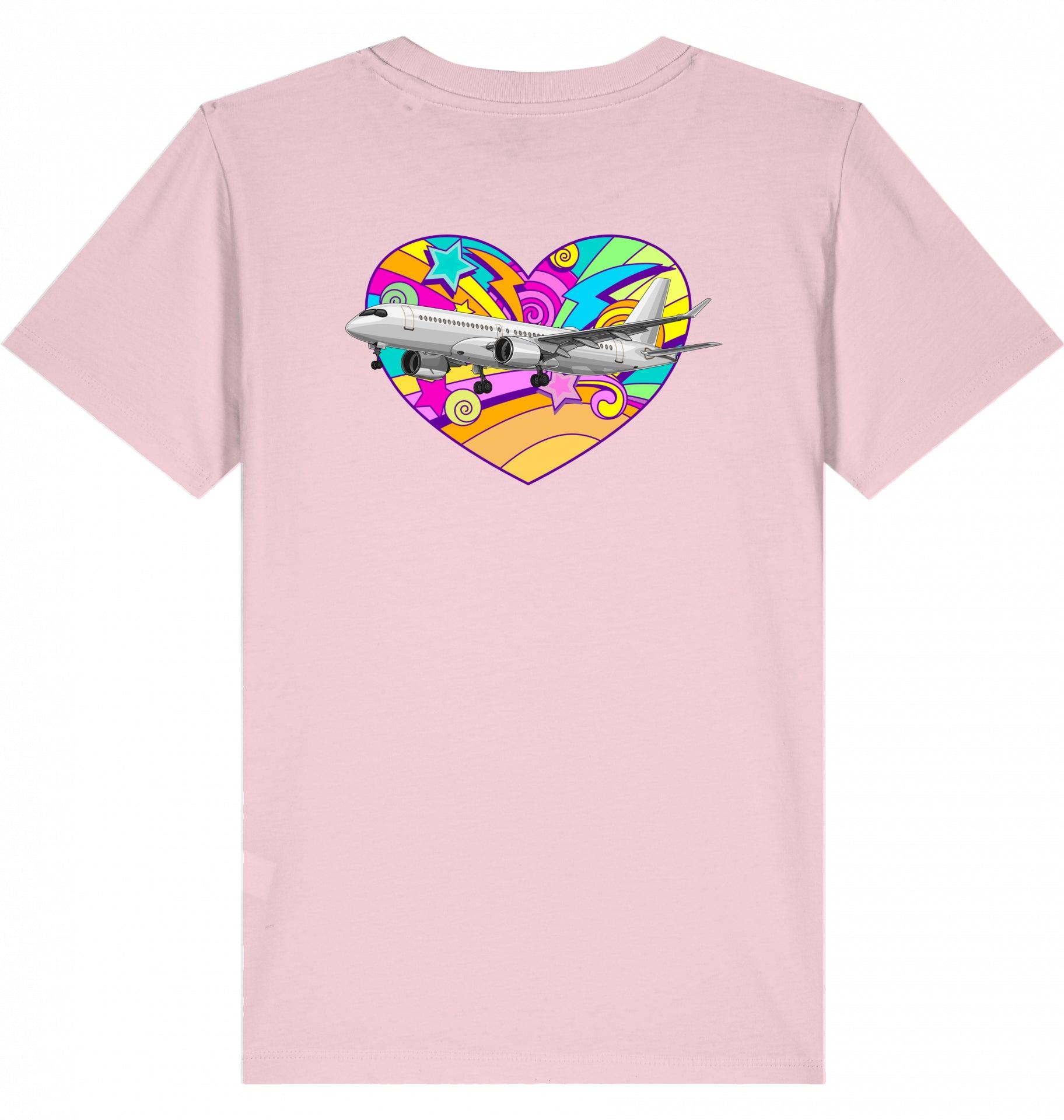 Aviation Kids Aviation T-Shirt Airbus A220 Flugzeug "Heart" 2.0 Cotton Pink für Piloten, Crews, Kinder & Planespotter made by SUPERSONIC aero 4U