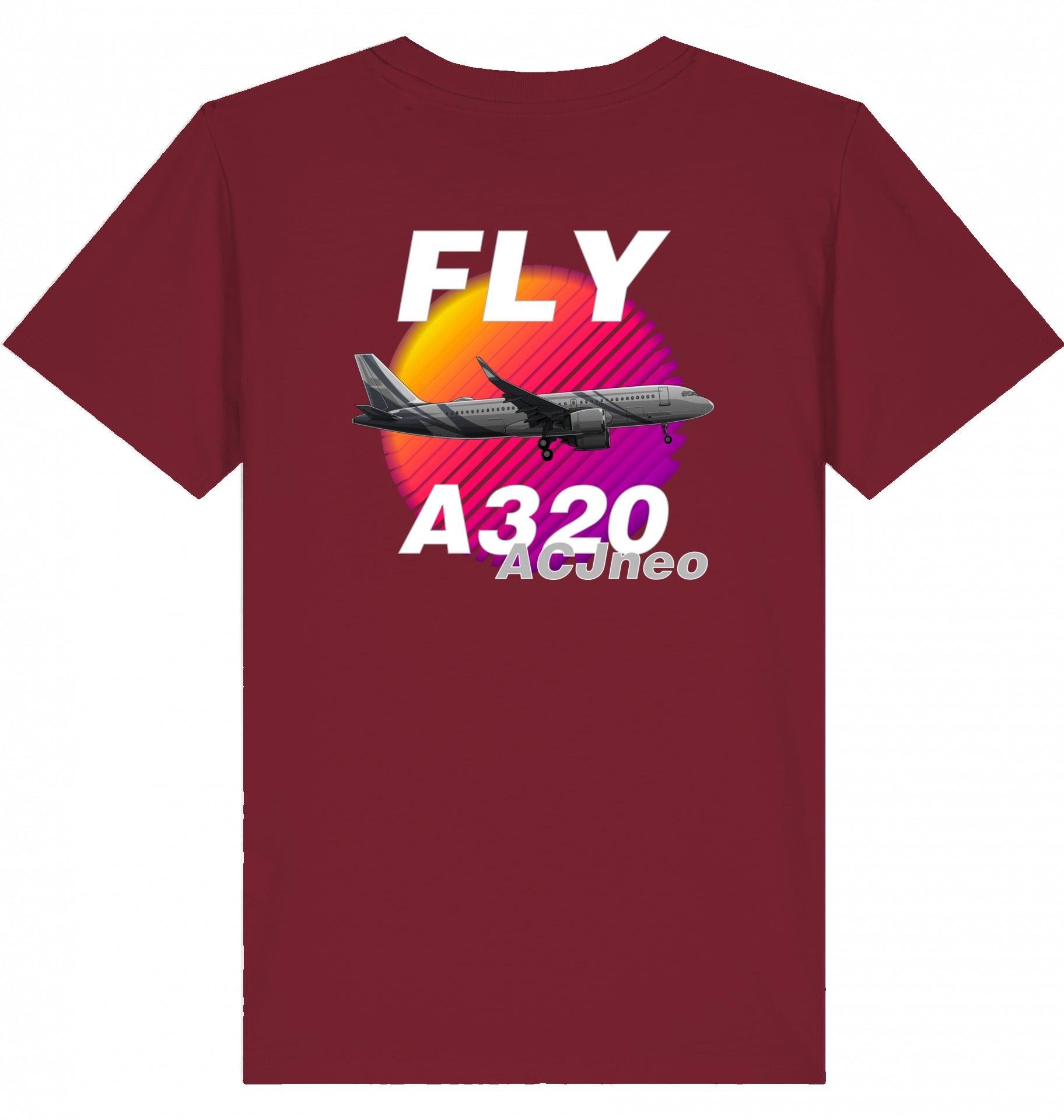 Aviation Kids Aviation T-Shirt "Fly Airbus A320 ACJneo" 2.0 Burgundy für Piloten, Crews, Kinder & Planespotter made by SUPERSONIC aero 4U