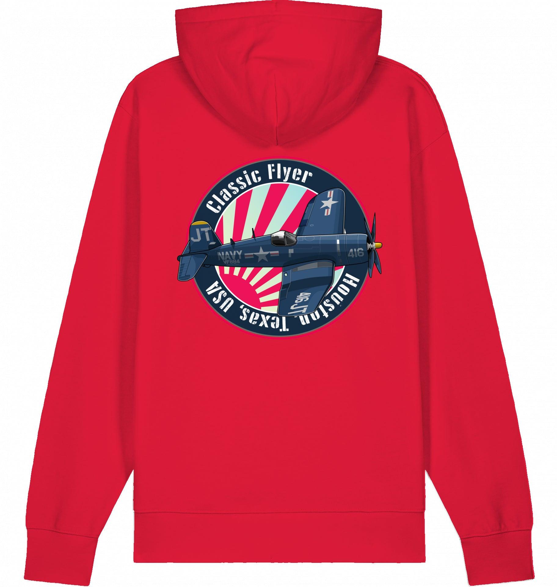Aviation Flugzeug Hoodie "Classic Flyer Corsair Vought F4U" Red für Piloten, Crews, Kinder & Planespotter made by SUPERSONIC aero 4U