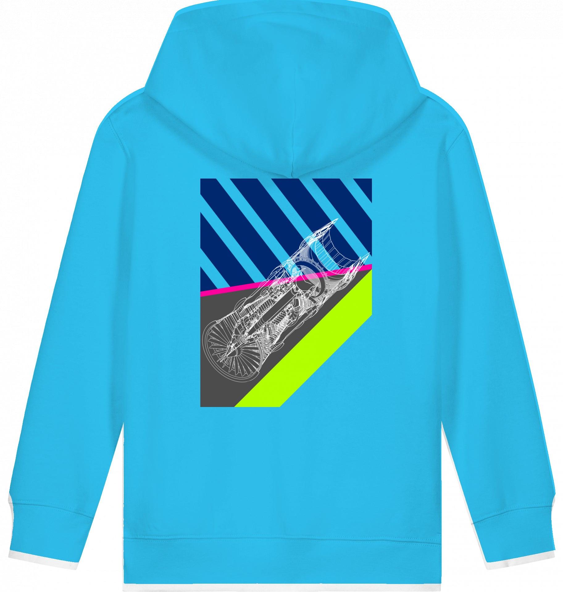 Aviation Kids Aviation Hoodie "Aircraft Engine" Aqua Blue 12-14 für Piloten, Crews, Kinder & Planespotter made by SUPERSONIC aero 4U