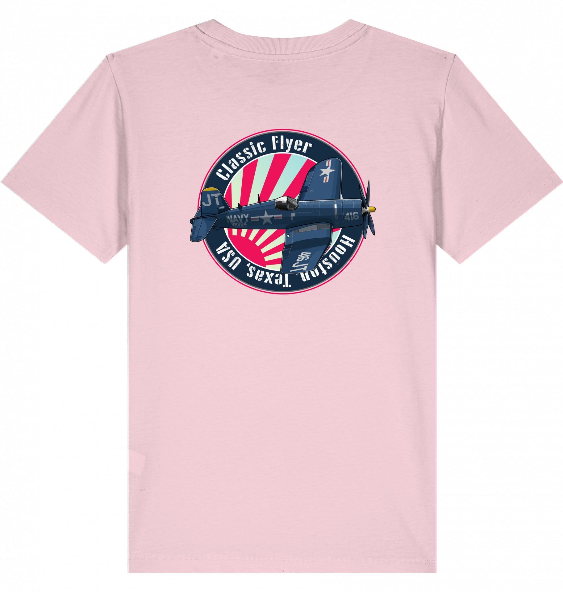 Aviation Kids Aviation T-Shirt "Classic Flyer F4U Corsair" 2.0 Cotton Pink für Piloten, Crews, Kinder & Planespotter made by SUPERSONIC aero 4U
