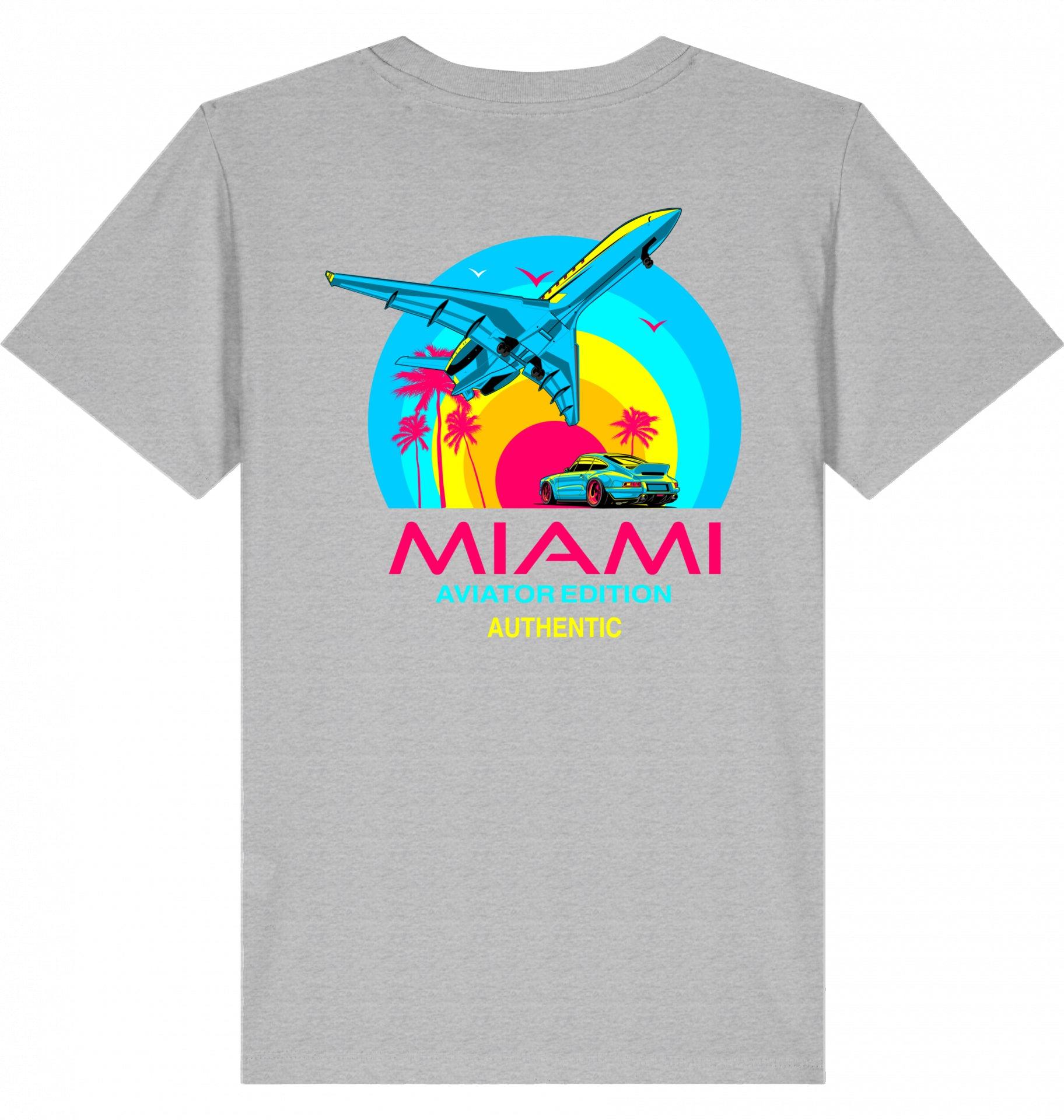 Aviation Kids Aviation T-Shirt "Aviator Miami Summer" 2.0 Heather Grey für Piloten, Crews, Kinder & Planespotter made by SUPERSONIC aero 4U