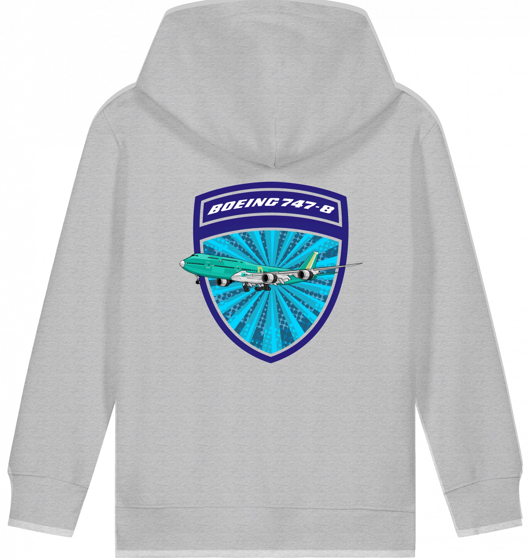 Aviation Kids Hoodie Boeing 747-8 Jumbojet Heather Grey für Piloten, Crews, Kinder & Planespotter made by SUPERSONIC aero 4U