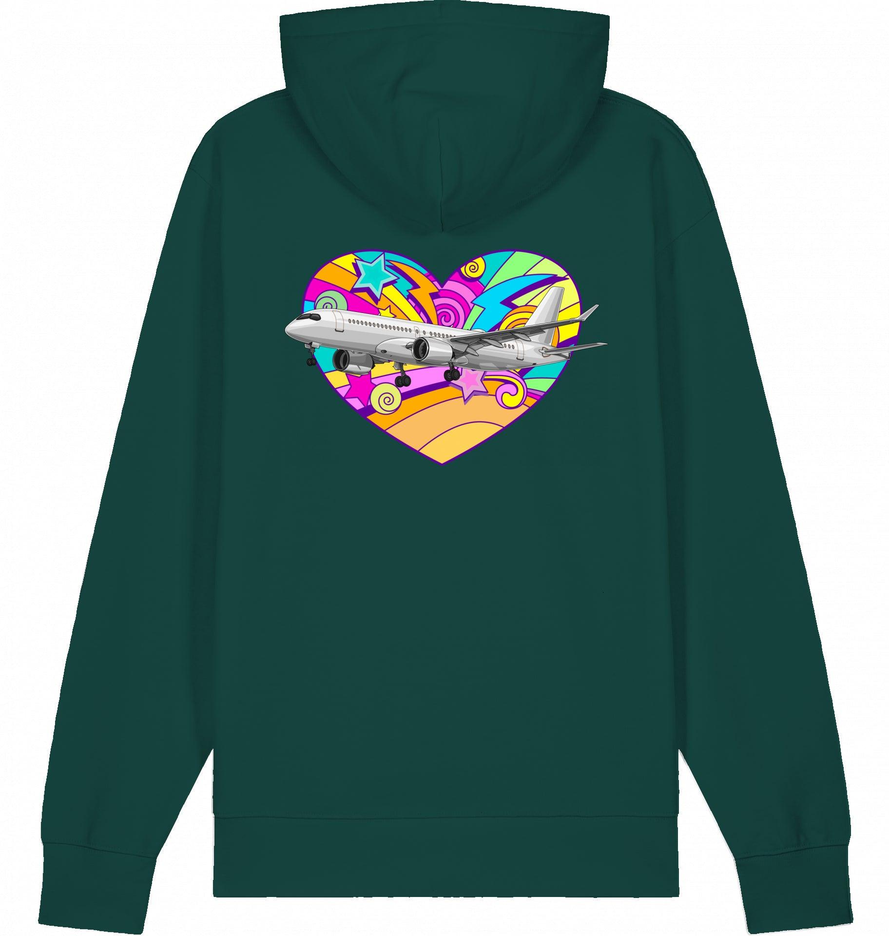 Aviation Flugzeug Hoodie Airbus A220 Heart - Airbus Lovers Glazed Green für Piloten, Crews, Kinder & Planespotter made by SUPERSONIC aero 4U