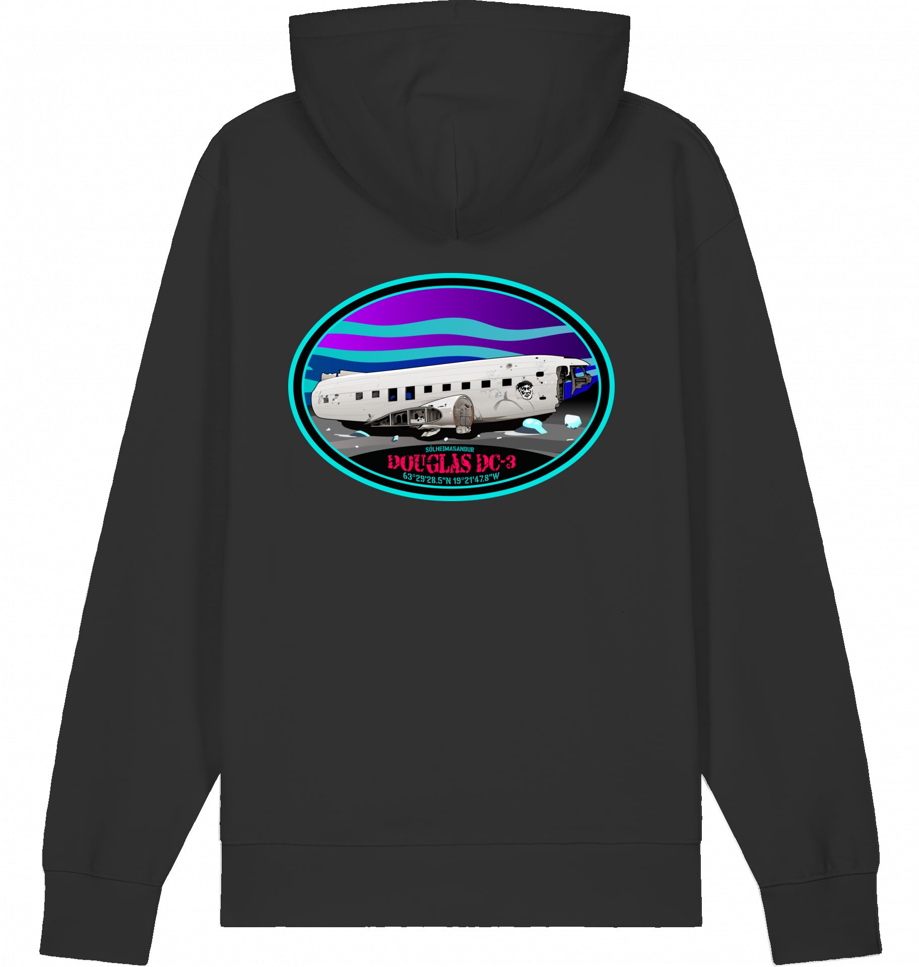 Aviation Flugzeug Hoodie - DC-3 Aircraft Wreck - Sólheimansandur - Iceland Black für Piloten, Crews, Kinder & Planespotter made by SUPERSONIC aero 4U