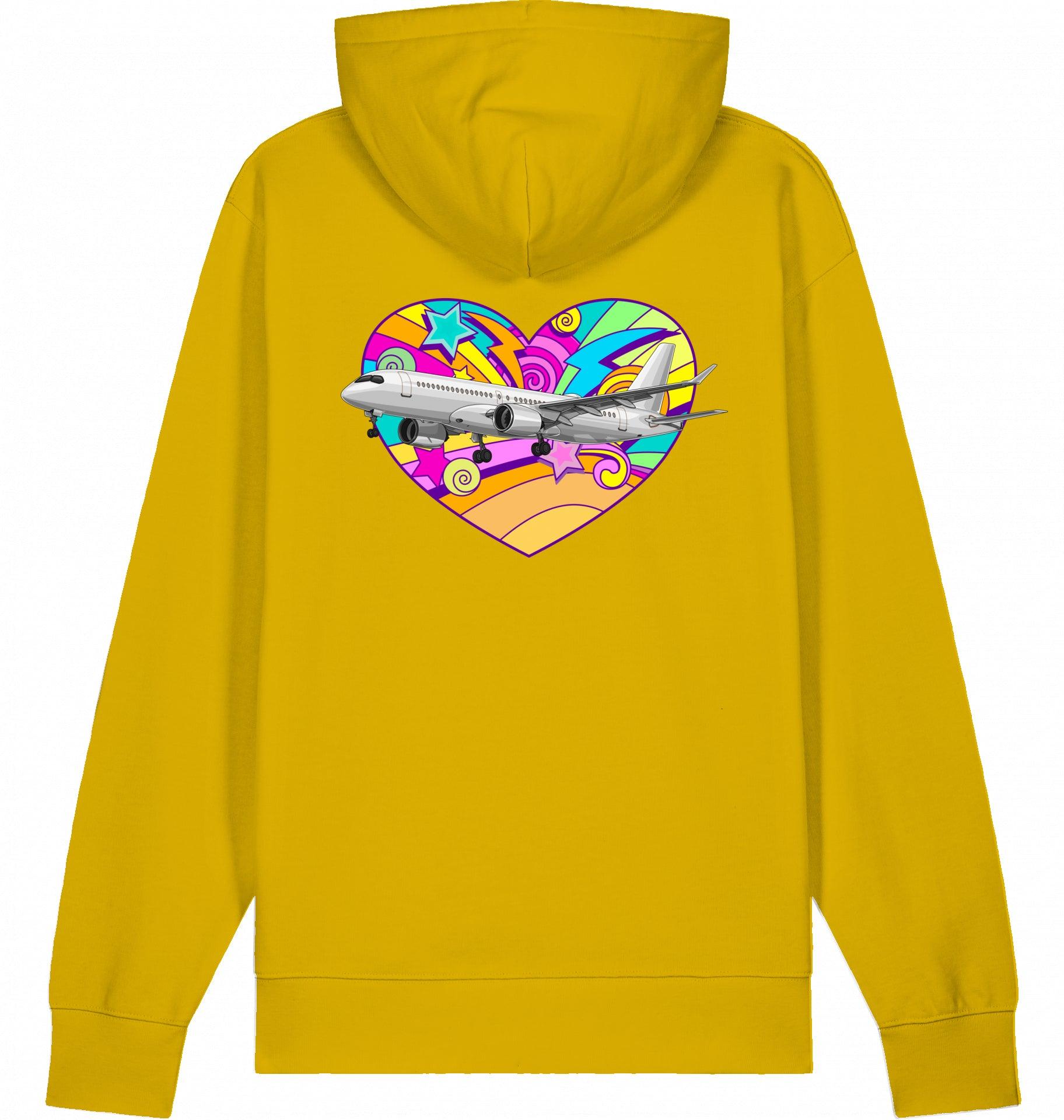 Aviation Flugzeug Hoodie Airbus A220 Heart - Airbus Lovers Ochre für Piloten, Crews, Kinder & Planespotter made by SUPERSONIC aero 4U