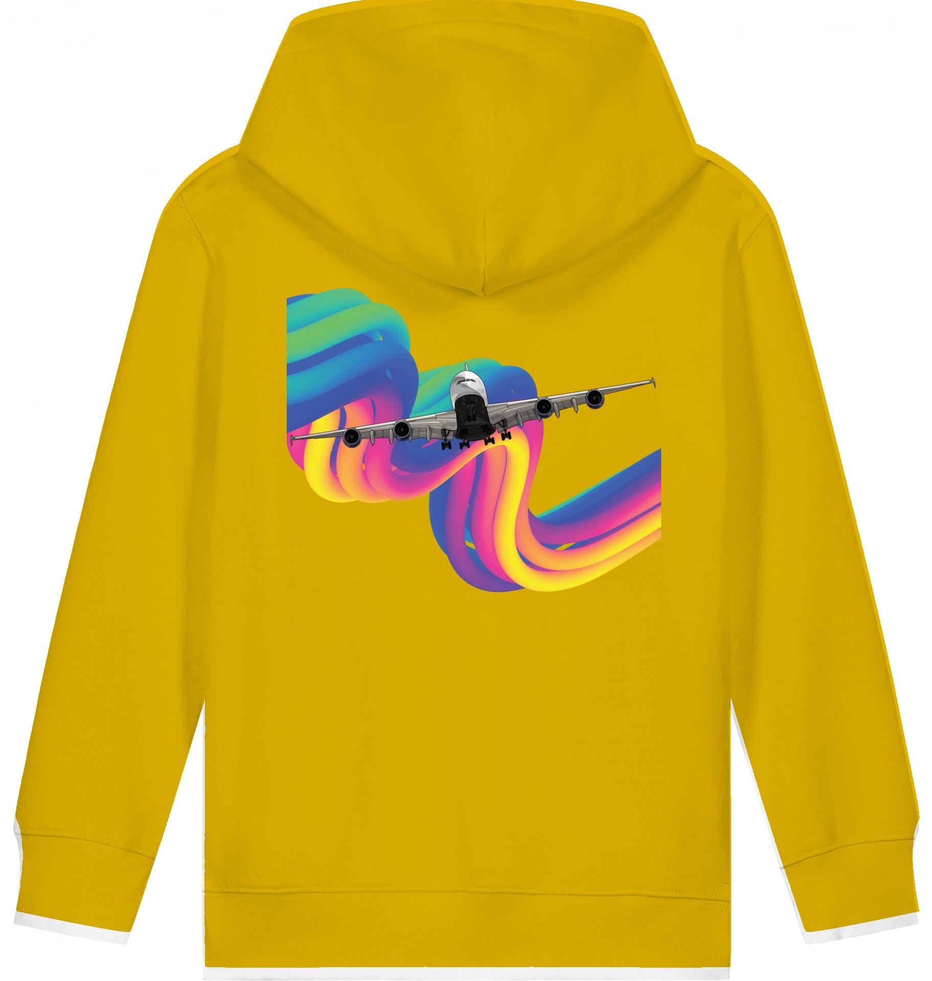 Aviation Kids Aviation Hoodie "Airbus A380 Flugzeug - Rainbow" Ochre für Piloten, Crews, Kinder & Planespotter made by SUPERSONIC aero 4U