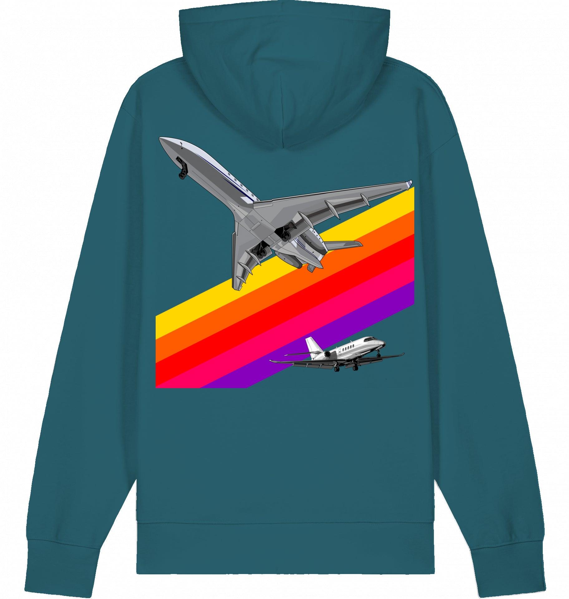 Aviation Flugzeug Hoodie im VHS Rainbow Design der 80er Stargazer für Piloten, Crews, Kinder & Planespotter made by SUPERSONIC aero 4U