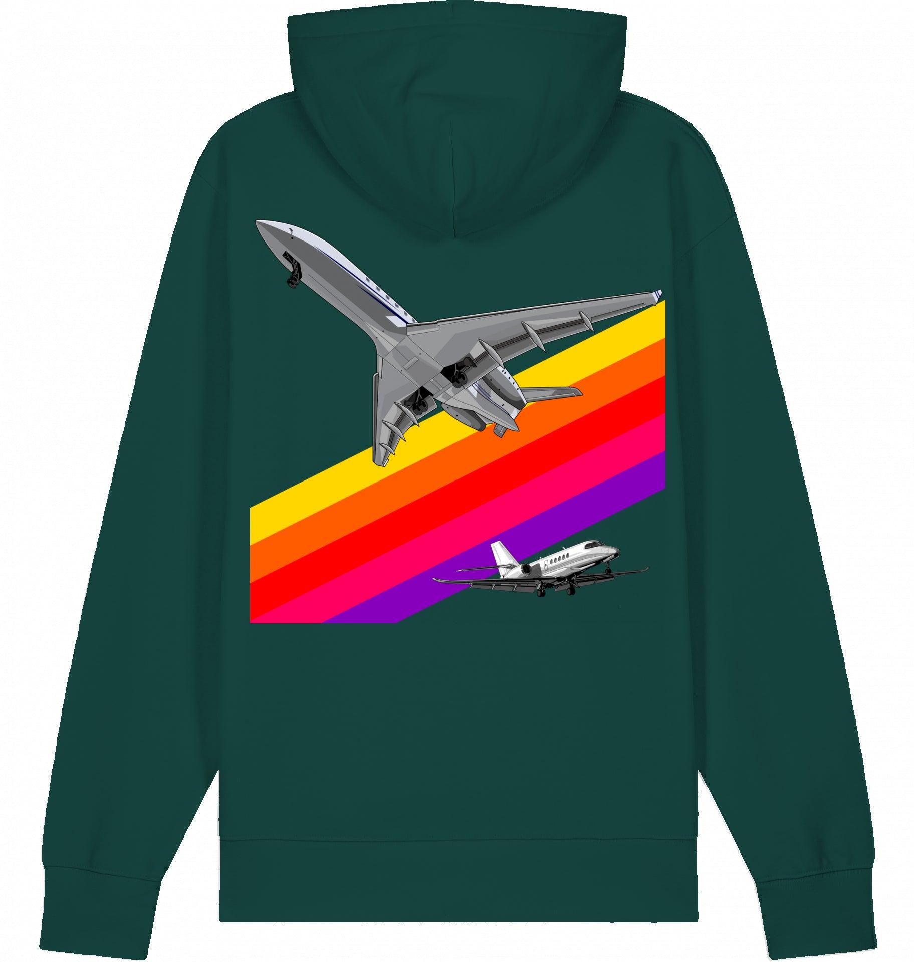 Aviation Flugzeug Hoodie im VHS Rainbow Design der 80er Glazed Green für Piloten, Crews, Kinder & Planespotter made by SUPERSONIC aero 4U