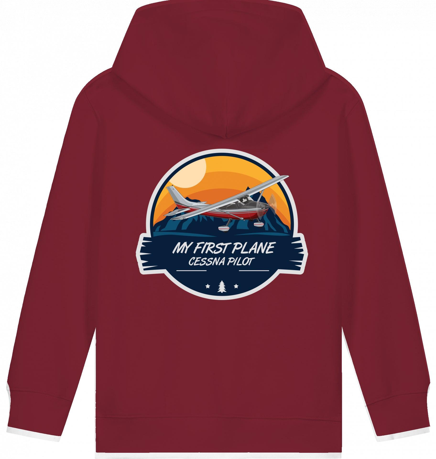 Aviation Kids Flugzeug Hoodie "My First Plane - Cessna 172" Burgundy für Piloten, Crews, Kinder & Planespotter made by SUPERSONIC aero 4U
