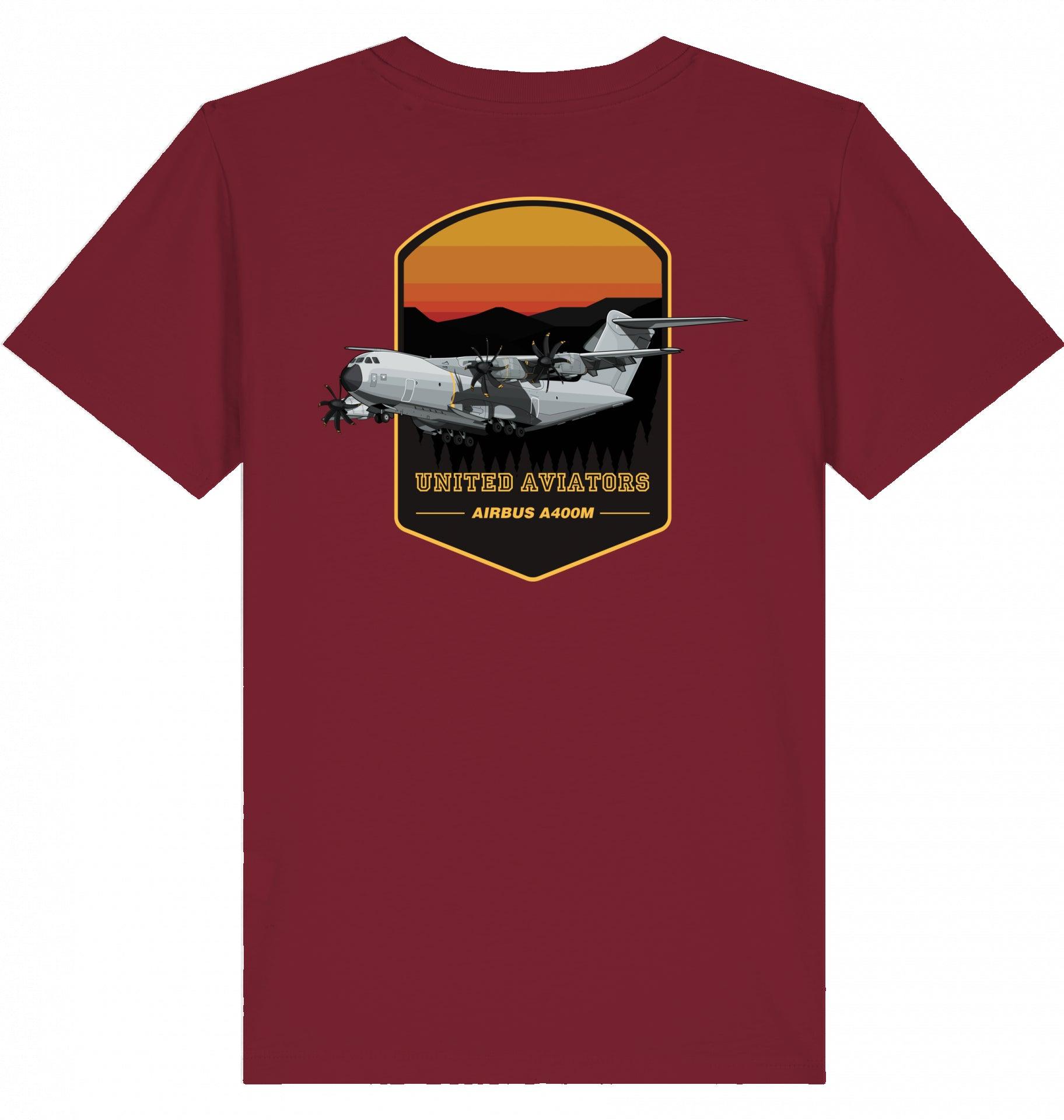 Aviation Kids Aviation T-Shirt United Aviators Airbus A400M Flugzeug2.0 Burgundy für Piloten, Crews, Kinder & Planespotter made by SUPERSONIC aero 4U