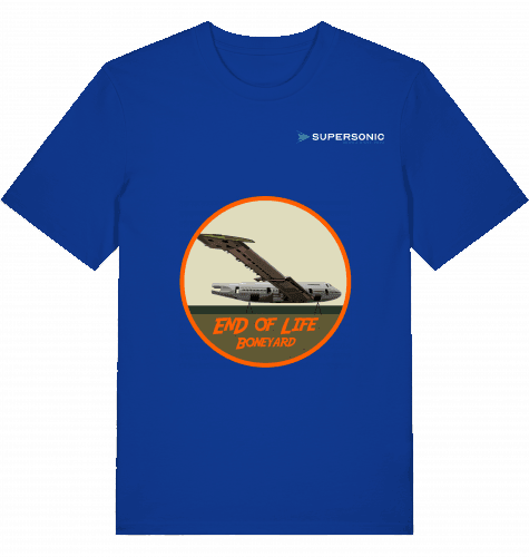 Aviation Flugzeug T-Shirt "End of Life Boneyard" Aircraft Boeing B747 Shirt Worker Blue für Piloten, Crews, Kinder & Planespotter made by SUPERSONIC aero 4U