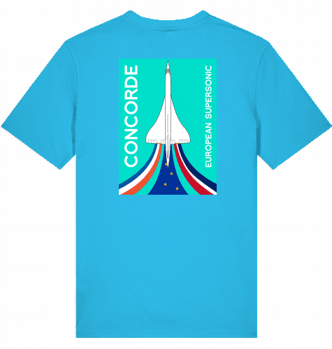Aviation Flugzeug T-Shirt "European Supersonic Jet" Concorde Aérospatiale-BAC Aqua Blue für Piloten, Crews, Kinder & Planespotter made by SUPERSONIC aero 4U