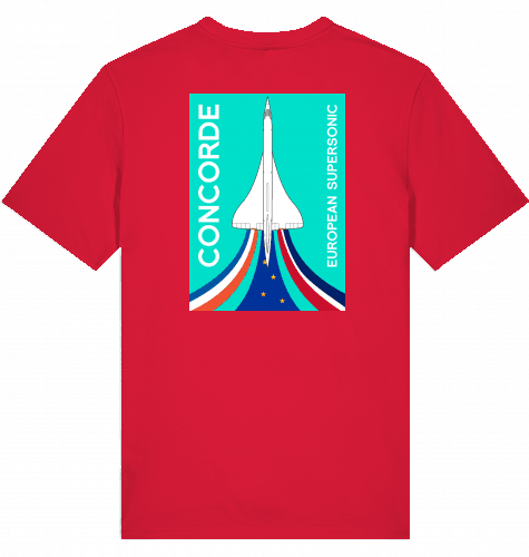 Aviation Flugzeug T-Shirt "European Supersonic Jet" Concorde Aérospatiale-BAC Red für Piloten, Crews, Kinder & Planespotter made by SUPERSONIC aero 4U