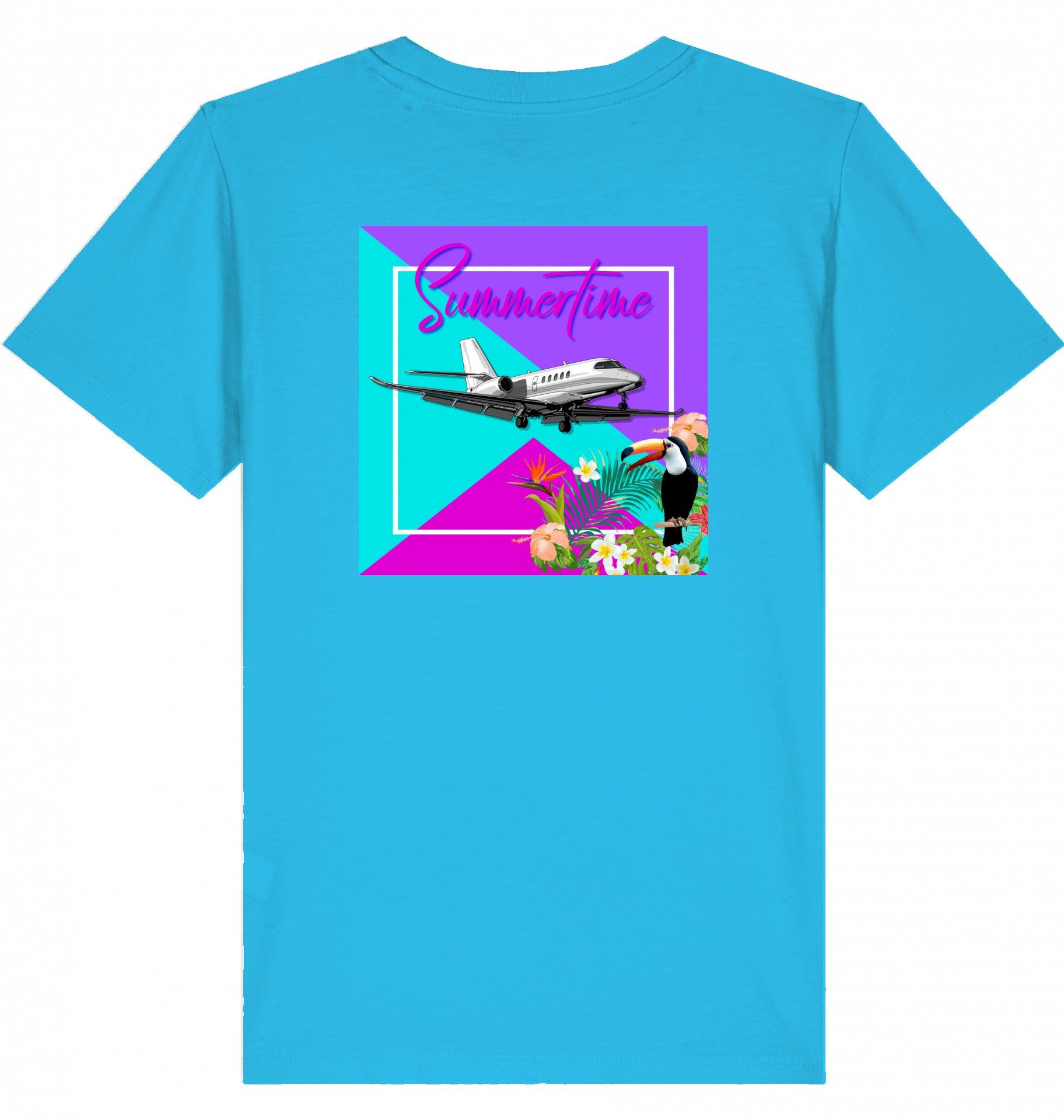 Aviation Kids Aviation T-Shirt "Summertime in Aviation" Cessna Citation Latitude Business Jet 2.0 Aqua Blue für Piloten, Crews, Kinder & Planespotter made by SUPERSONIC aero 4U