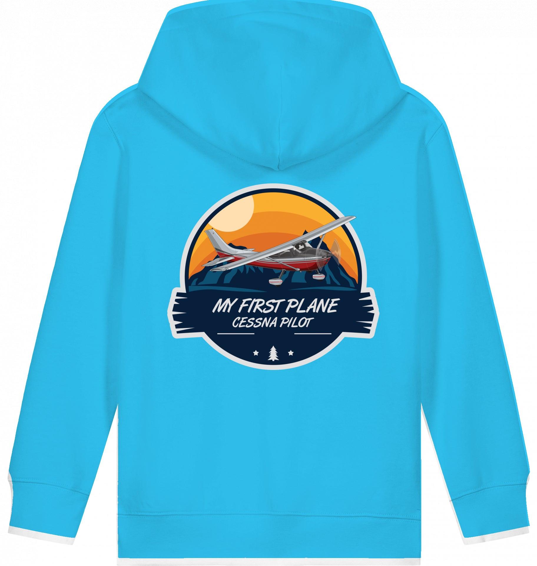 Aviation Kids Flugzeug Hoodie "My First Plane - Cessna 172" Aqua Blue für Piloten, Crews, Kinder & Planespotter made by SUPERSONIC aero 4U