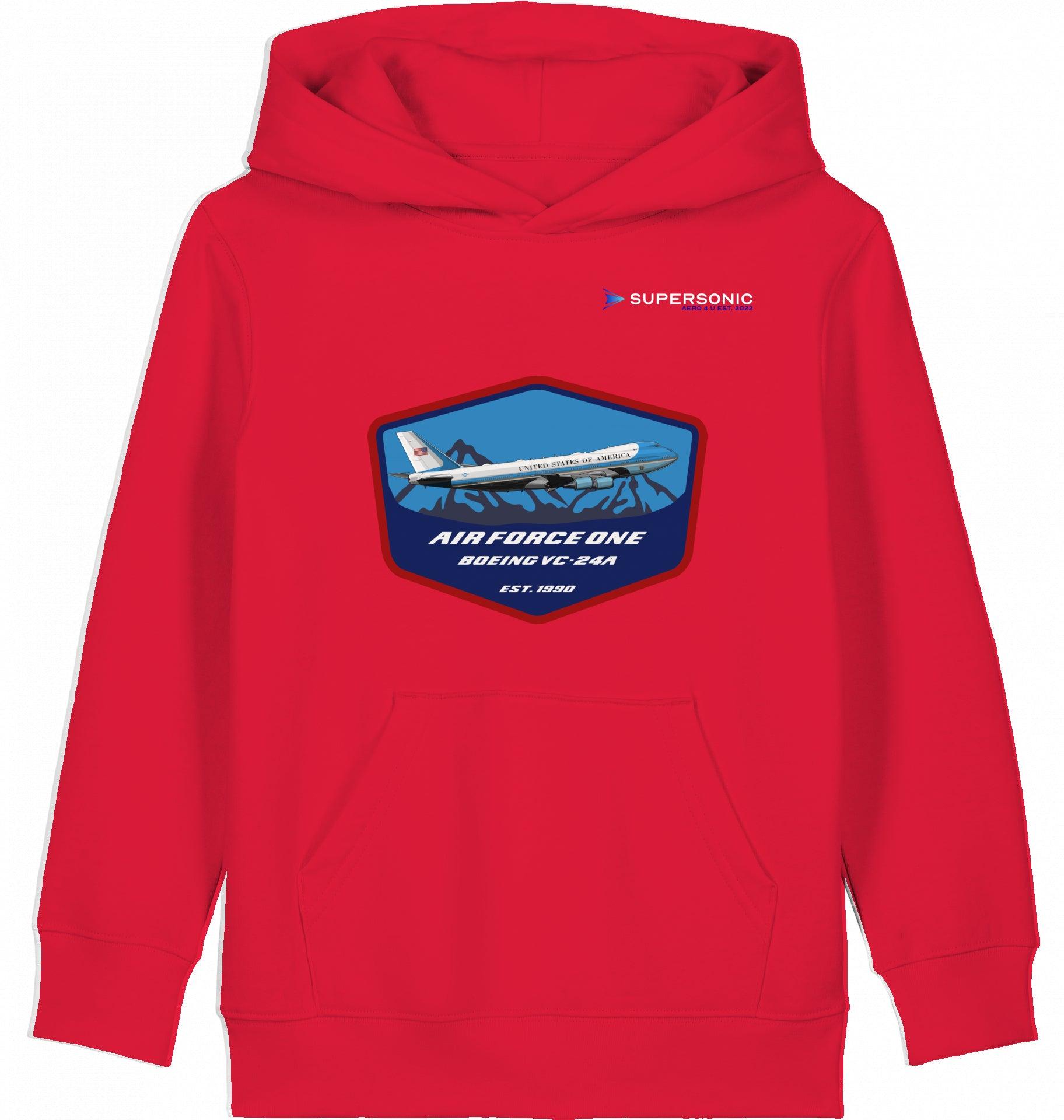 Aviation Kids Flugzeug Hoodie "Airforce One Boeing 747 - Jumbojet" Red für Piloten, Crews, Kinder & Planespotter made by SUPERSONIC aero 4U