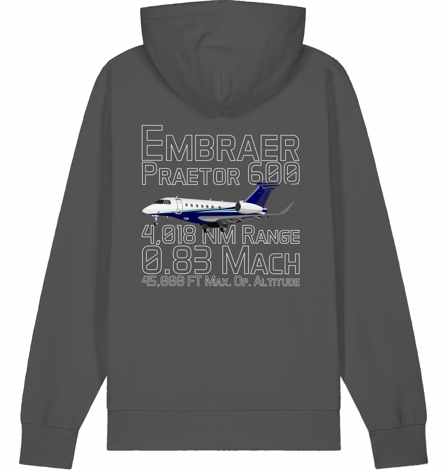 Aviation Flugzeug Hoodie Embraer 600 Praetor Datas Anthracite für Piloten, Crews, Kinder & Planespotter made by SUPERSONIC aero 4U