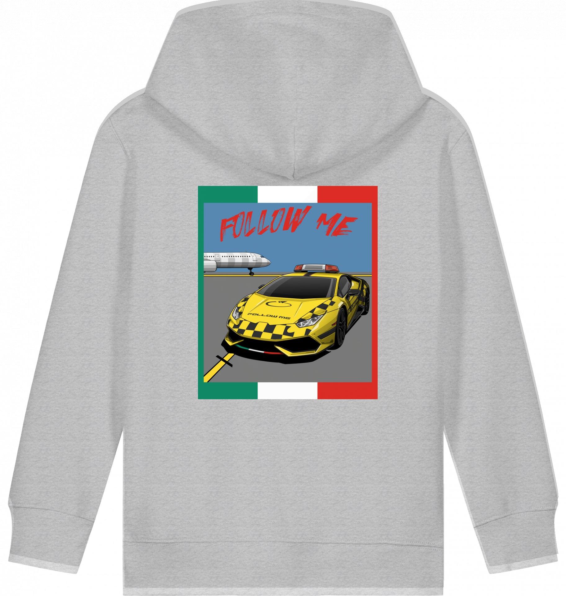 Aviation Kids Aviation Hoodie "Follow Me Italia" Airbus A321 Heather Grey für Piloten, Crews, Kinder & Planespotter made by SUPERSONIC aero 4U