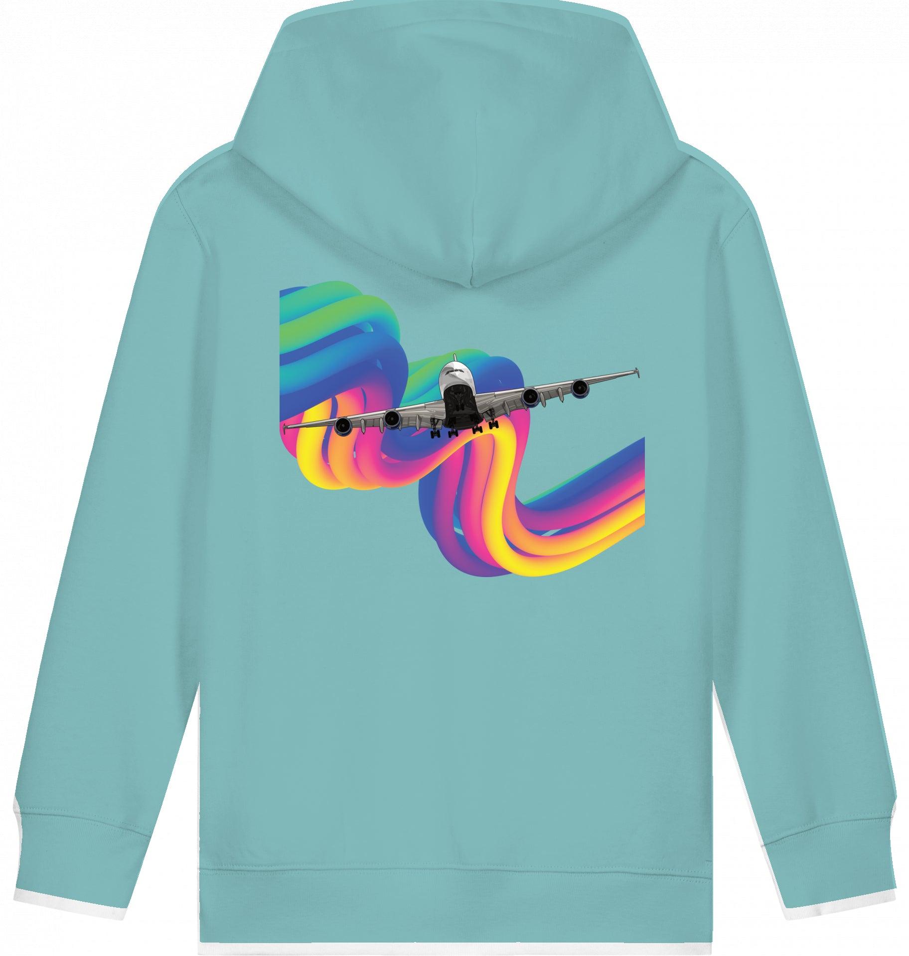 Aviation Kids Aviation Hoodie "Airbus A380 Flugzeug - Rainbow" Teal Monstera für Piloten, Crews, Kinder & Planespotter made by SUPERSONIC aero 4U