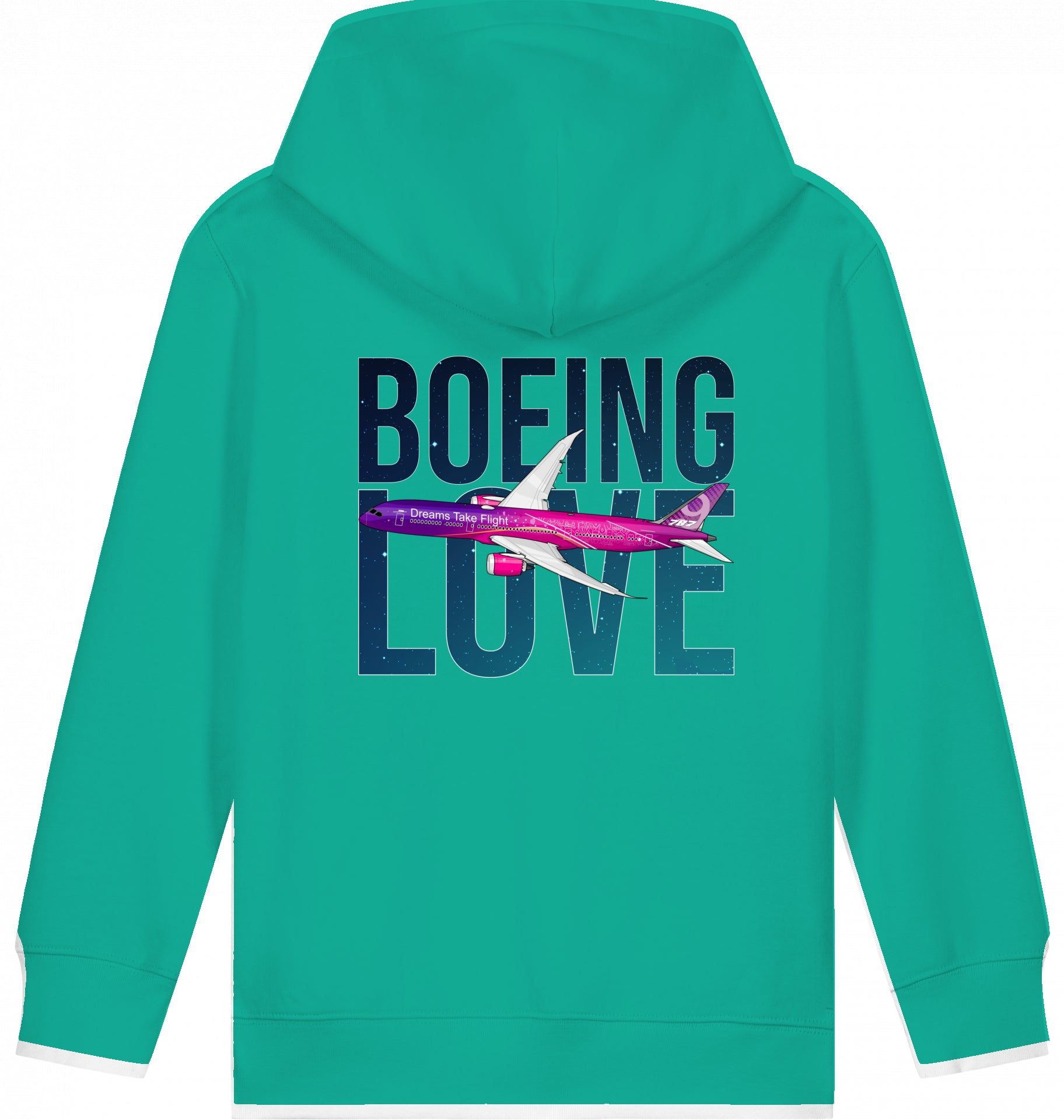 Aviation Kids Hoodie Boeing Love 787 Dreamliner Go Green für Piloten, Crews, Kinder & Planespotter made by SUPERSONIC aero 4U