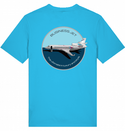 Aviation Flugzeug T-Shirt "Dassault Falcon 7X Business Jet" Aqua Blue für Piloten, Crews, Kinder & Planespotter made by SUPERSONIC aero 4U