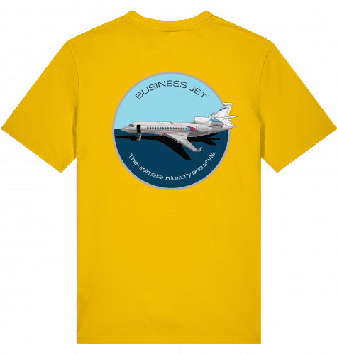 Aviation Flugzeug T-Shirt "Dassault Falcon 7X Business Jet" Spectra Yellow für Piloten, Crews, Kinder & Planespotter made by SUPERSONIC aero 4U