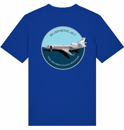 Aviation Flugzeug T-Shirt "Dassault Falcon 7X Business Jet" Worker Blue für Piloten, Crews, Kinder & Planespotter made by SUPERSONIC aero 4U