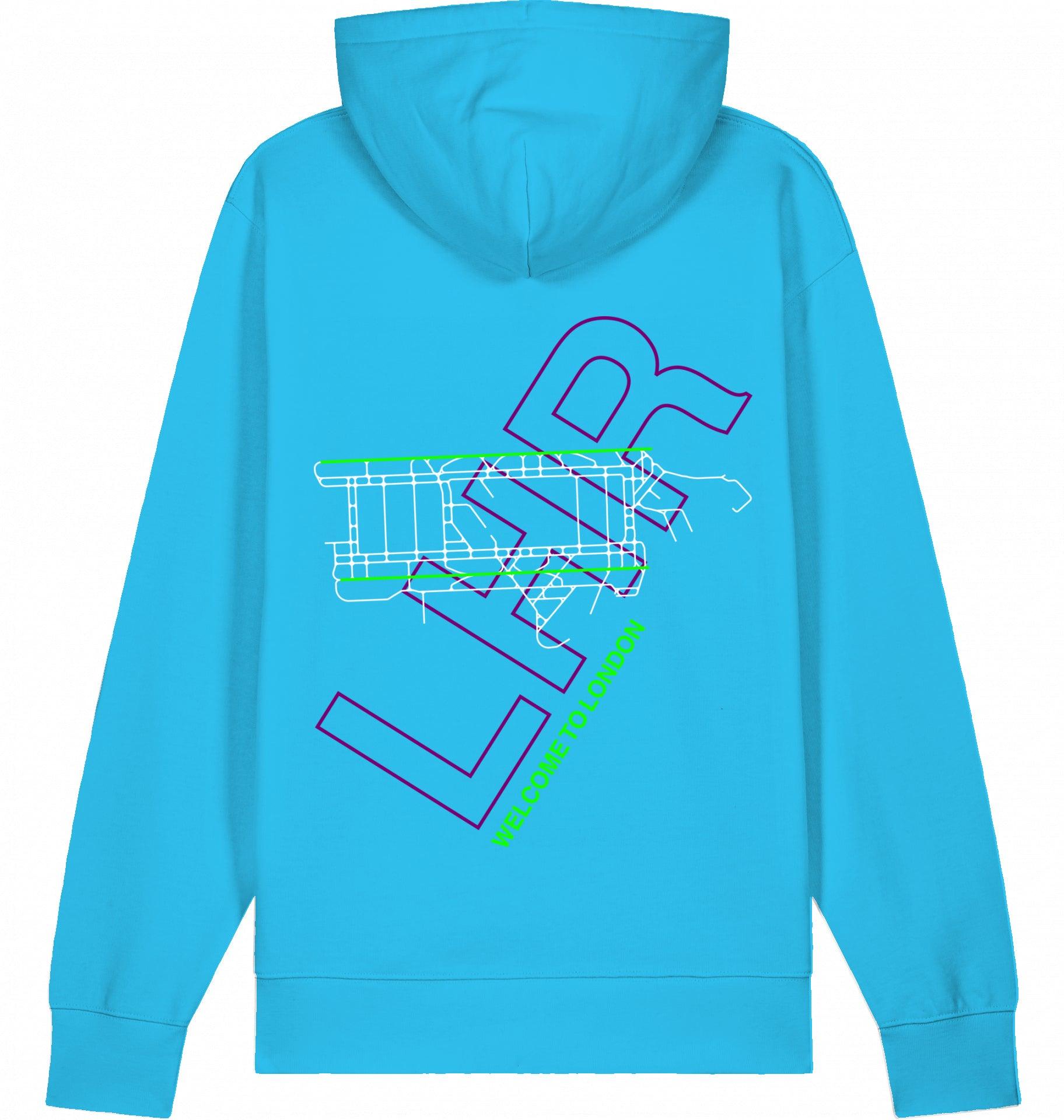 Aviation London Heathrow LHR Airport Hoodie 2.0 Aqua Blue für Piloten, Crews, Kinder & Planespotter made by SUPERSONIC aero 4U