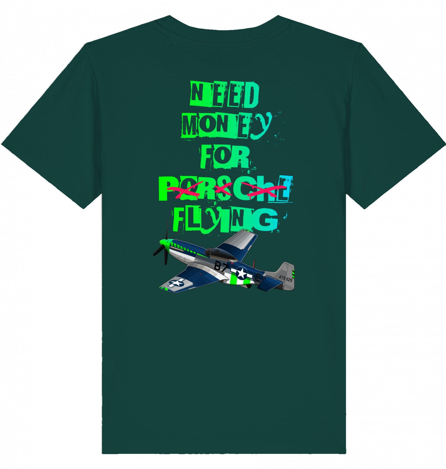 Aviation Kids Aviation T-Shirt "Need Money for Flying" 2.0 Glazed Green für Piloten, Crews, Kinder & Planespotter made by SUPERSONIC aero 4U