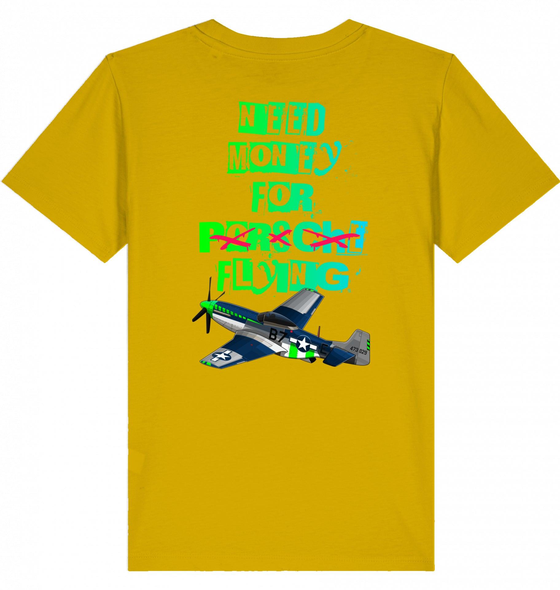 Aviation Kids Aviation T-Shirt "Need Money for Flying" 2.0 Ochre für Piloten, Crews, Kinder & Planespotter made by SUPERSONIC aero 4U