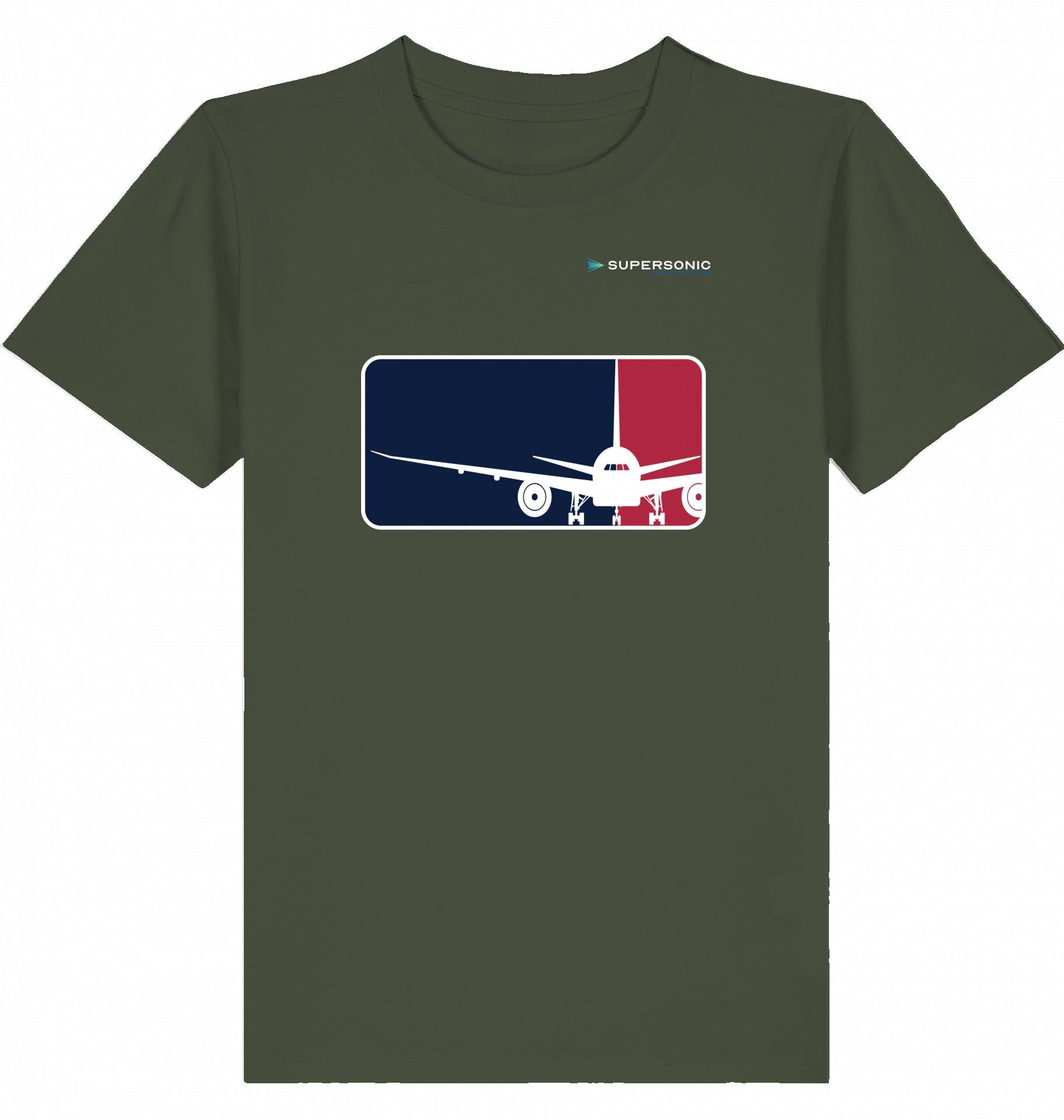 Aviation Kids Aviation T-Shirt “Major League Aviation“ Boeing 777 2.0 Khaki für Piloten, Crews, Kinder & Planespotter made by SUPERSONIC aero 4U