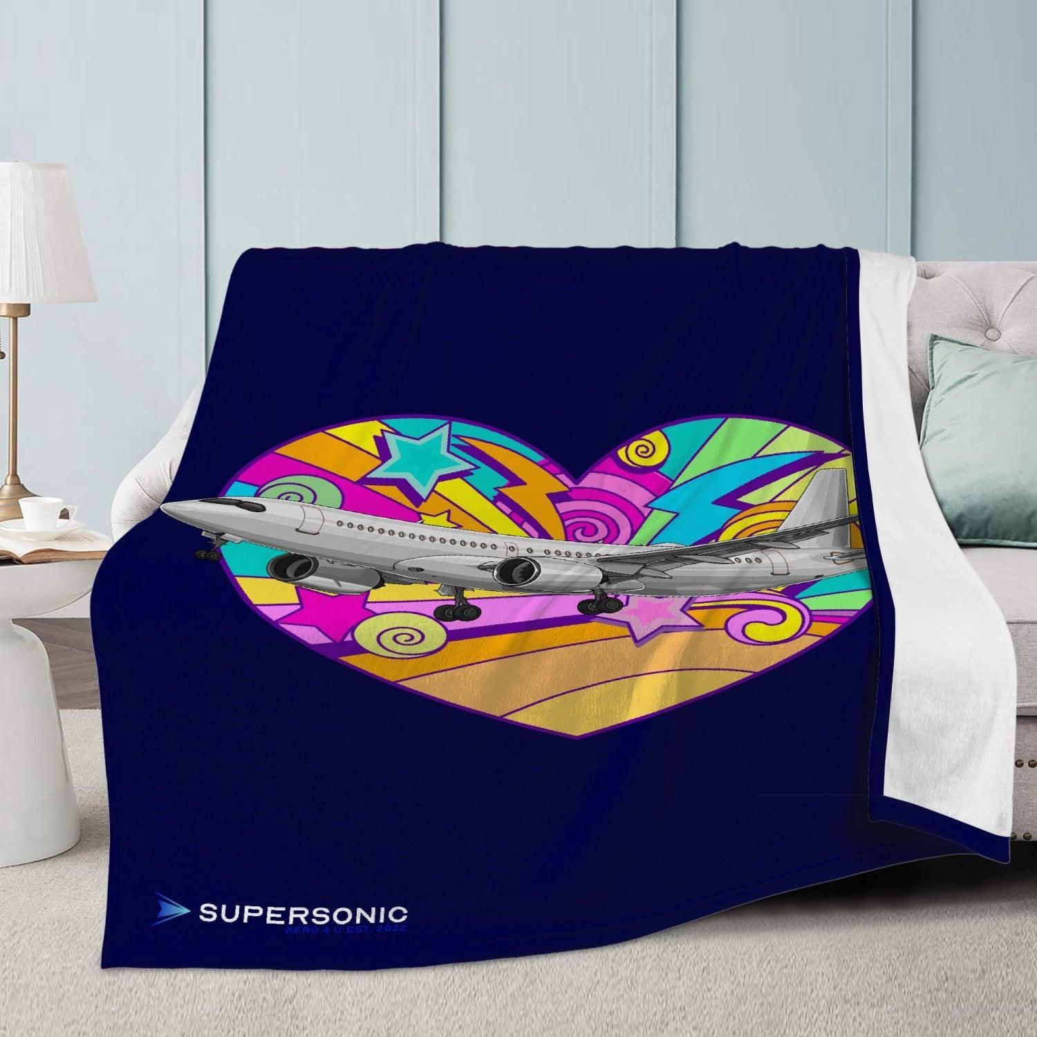 Aviation Flugzeug Fleecedecke Deluxe - Airbus A220 Heart Design für maximalen Kuschelfaktor - für Airbuslovers für Piloten, Crews, Kinder & Planespotter made by SUPERSONIC aero 4U
