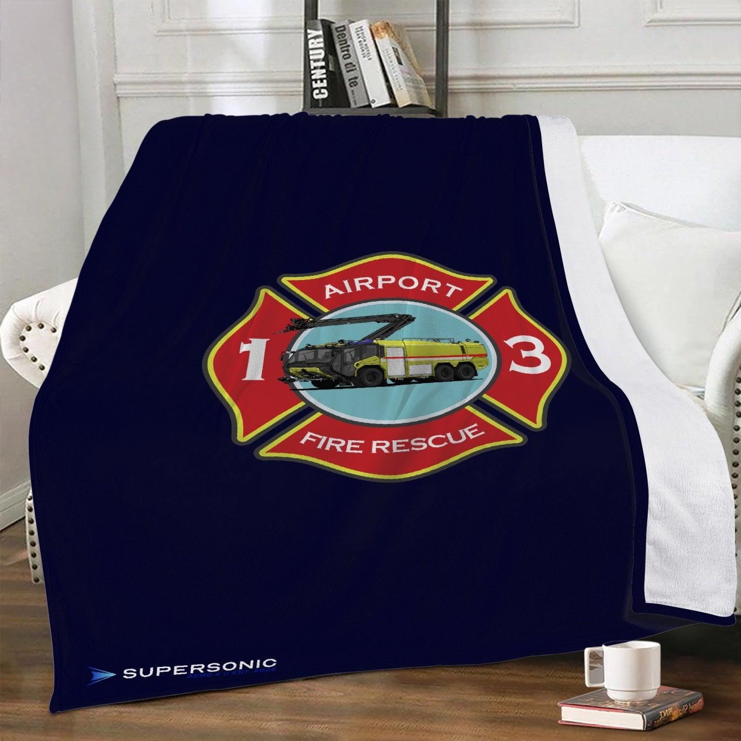 Aviation Premium Flugzeug Fleecedecke - Ultraleicht & Kuschelig mit "Airport Fire Rescue Patch, ARFF" Design XL für Piloten, Crews, Kinder & Planespotter made by SUPERSONIC aero 4U