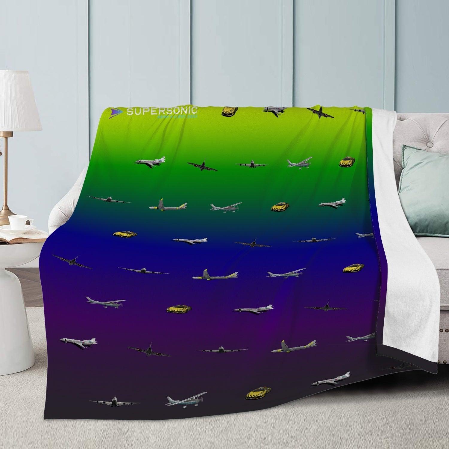 Aviation Flugzeug Design trifft Kuschelkomfort - bunte Aviation Fleecedecke für Piloten, Crews und Luftfahrtverrückte für Piloten, Crews, Kinder & Planespotter made by SUPERSONIC aero 4U