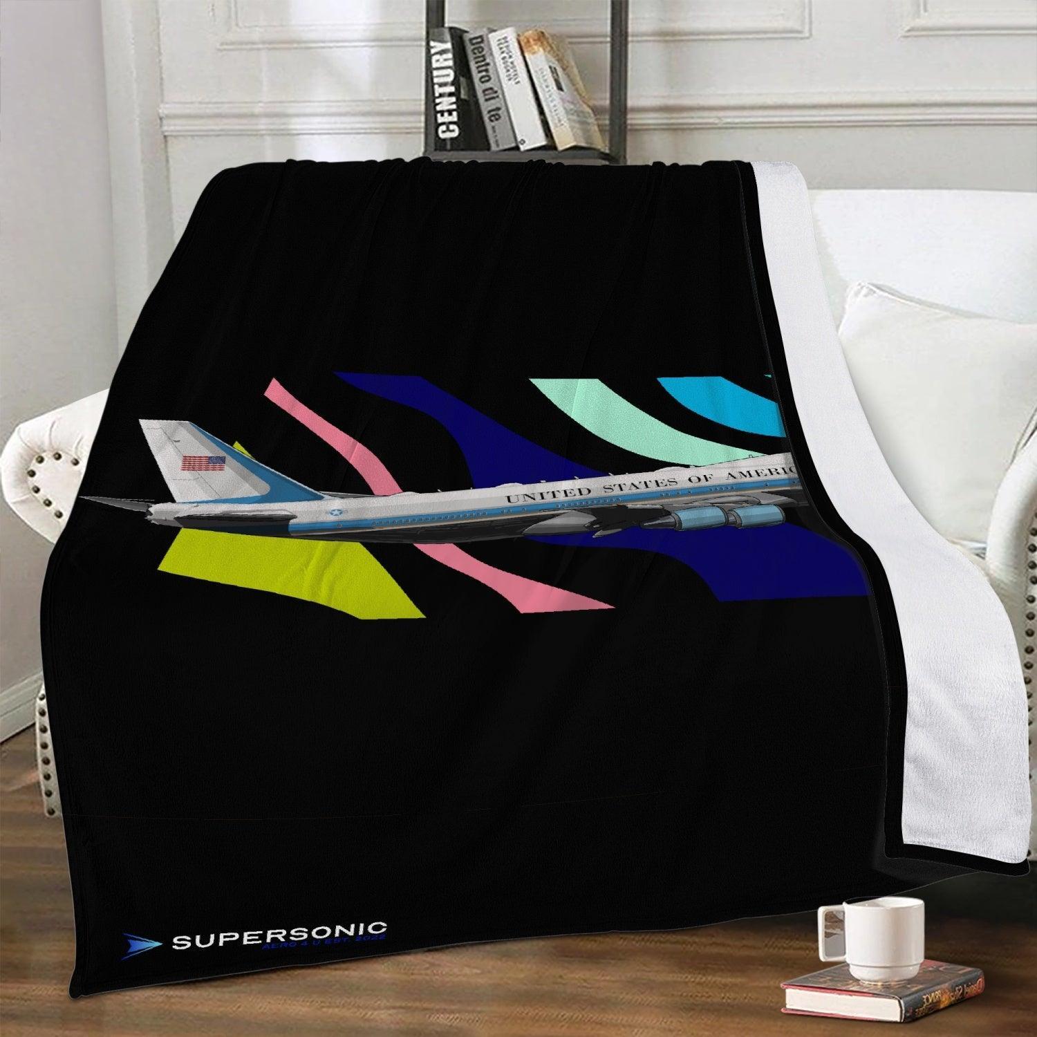 Aviation First Class Comfort: Aviation Fleecedecke mit "Boeing 747 Air Force One, VC-25A, Jumbo Jet" Design XL für Piloten, Crews, Kinder & Planespotter made by SUPERSONIC aero 4U