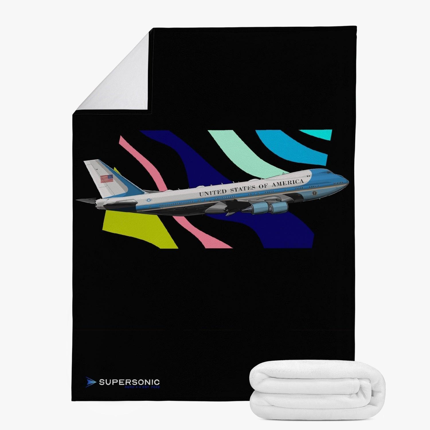 Aviation First Class Comfort: Aviation Fleecedecke mit "Boeing 747 Air Force One, VC-25A, Jumbo Jet" Design für Piloten, Crews, Kinder & Planespotter made by SUPERSONIC aero 4U