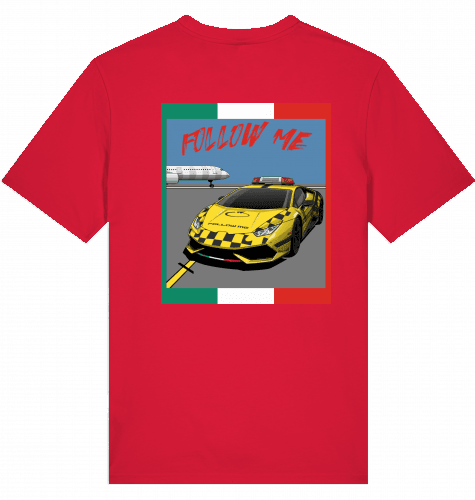 Aviation Airport T-Shirt "Follow Me Italia Supercar" Airbus A321 Red für Piloten, Crews, Kinder & Planespotter made by SUPERSONIC aero 4U