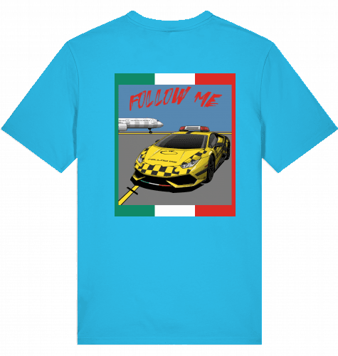 Aviation Airport T-Shirt "Follow Me Italia Supercar" Airbus A321 Aqua Blue für Piloten, Crews, Kinder & Planespotter made by SUPERSONIC aero 4U