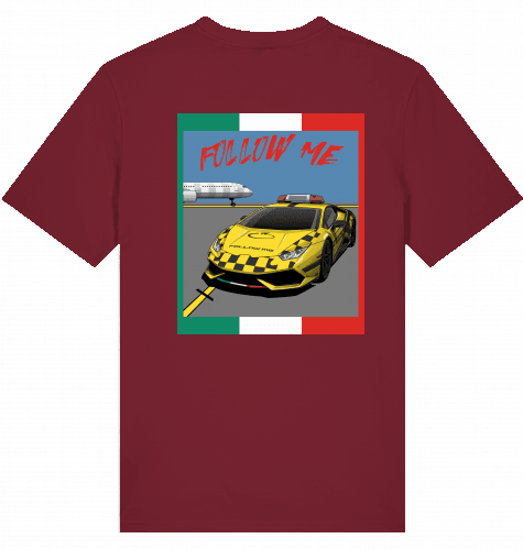 Aviation Airport T-Shirt "Follow Me Italia Supercar" Airbus A321 Burgundy für Piloten, Crews, Kinder & Planespotter made by SUPERSONIC aero 4U