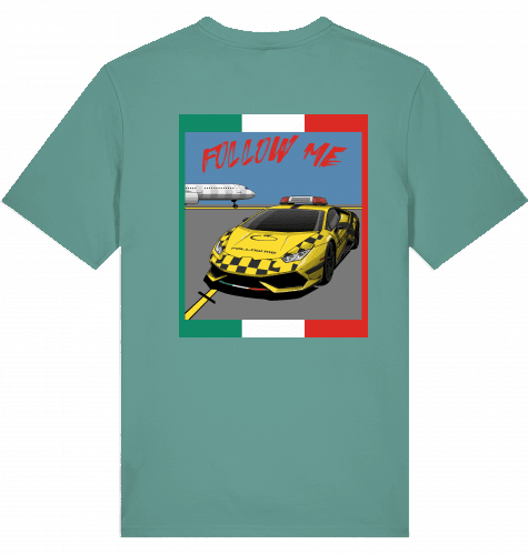 Aviation Airport T-Shirt "Follow Me Italia Supercar" Airbus A321 Green Bay für Piloten, Crews, Kinder & Planespotter made by SUPERSONIC aero 4U