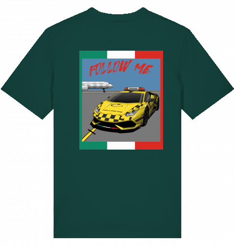 Aviation Airport T-Shirt "Follow Me Italia Supercar" Airbus A321 Glazed Green für Piloten, Crews, Kinder & Planespotter made by SUPERSONIC aero 4U
