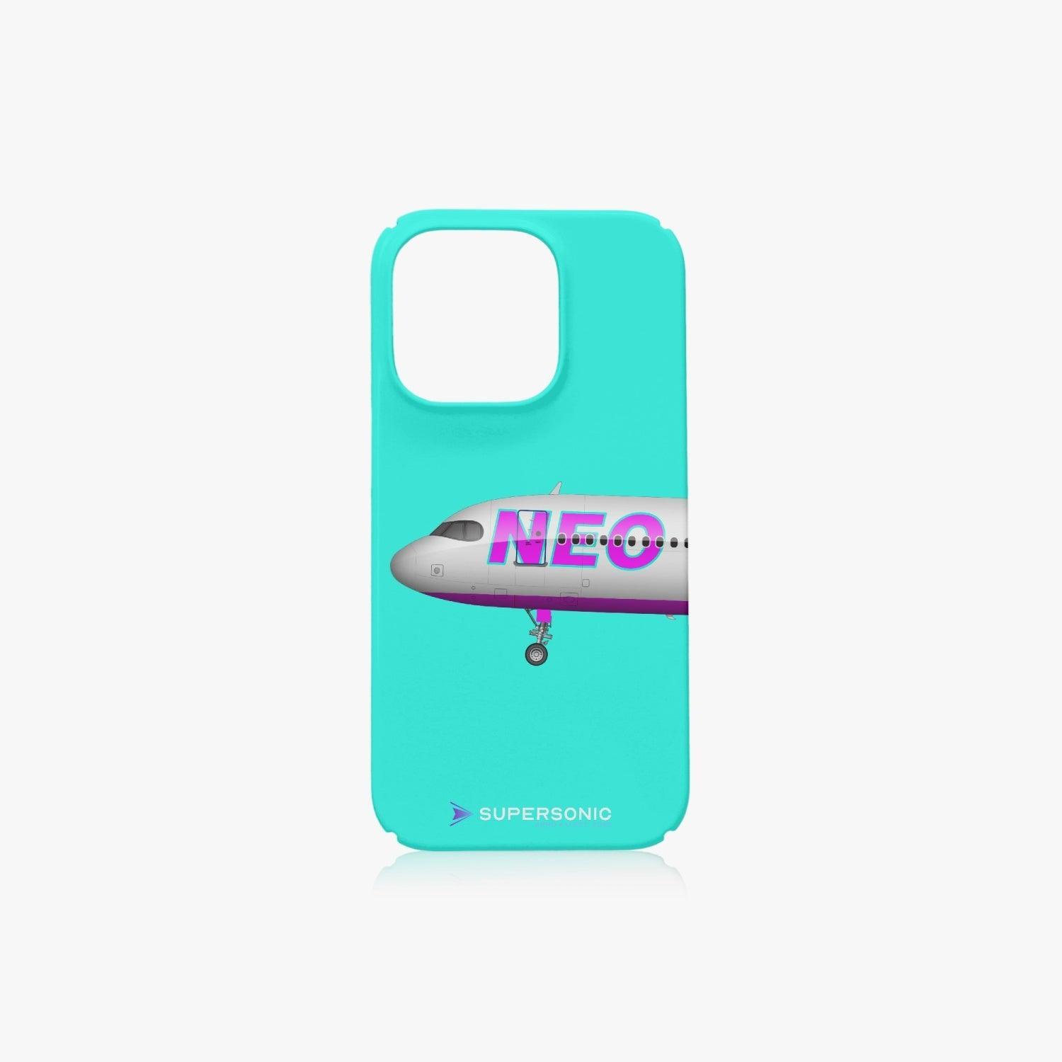 Aviation iPhone 14 Pro Case A320 Neo neon turquise iPhone 14 Pro für Piloten, Crews, Kinder & Planespotter made by SUPERSONIC aero 4U