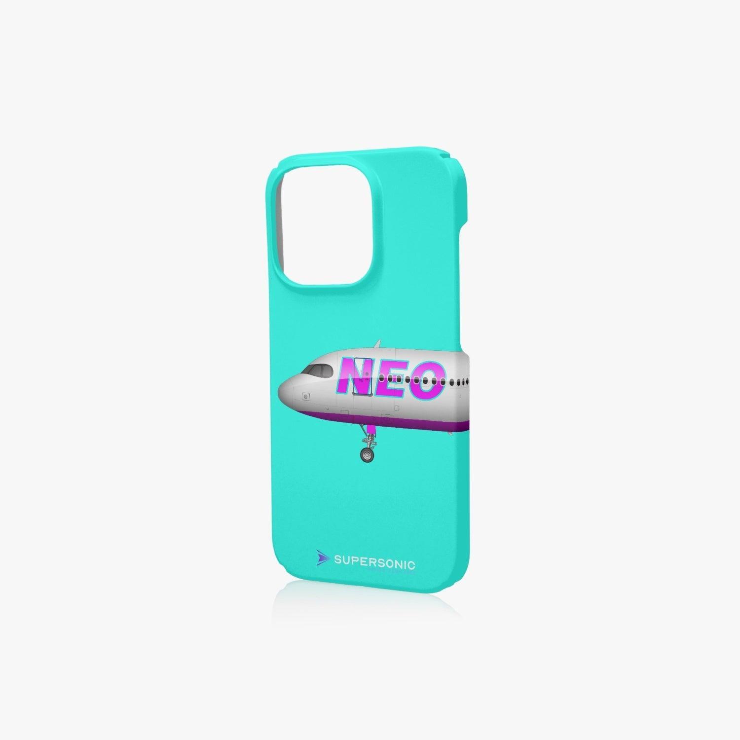 Aviation iPhone 14 Pro Case A320 Neo neon turquise für Piloten, Crews, Kinder & Planespotter made by SUPERSONIC aero 4U