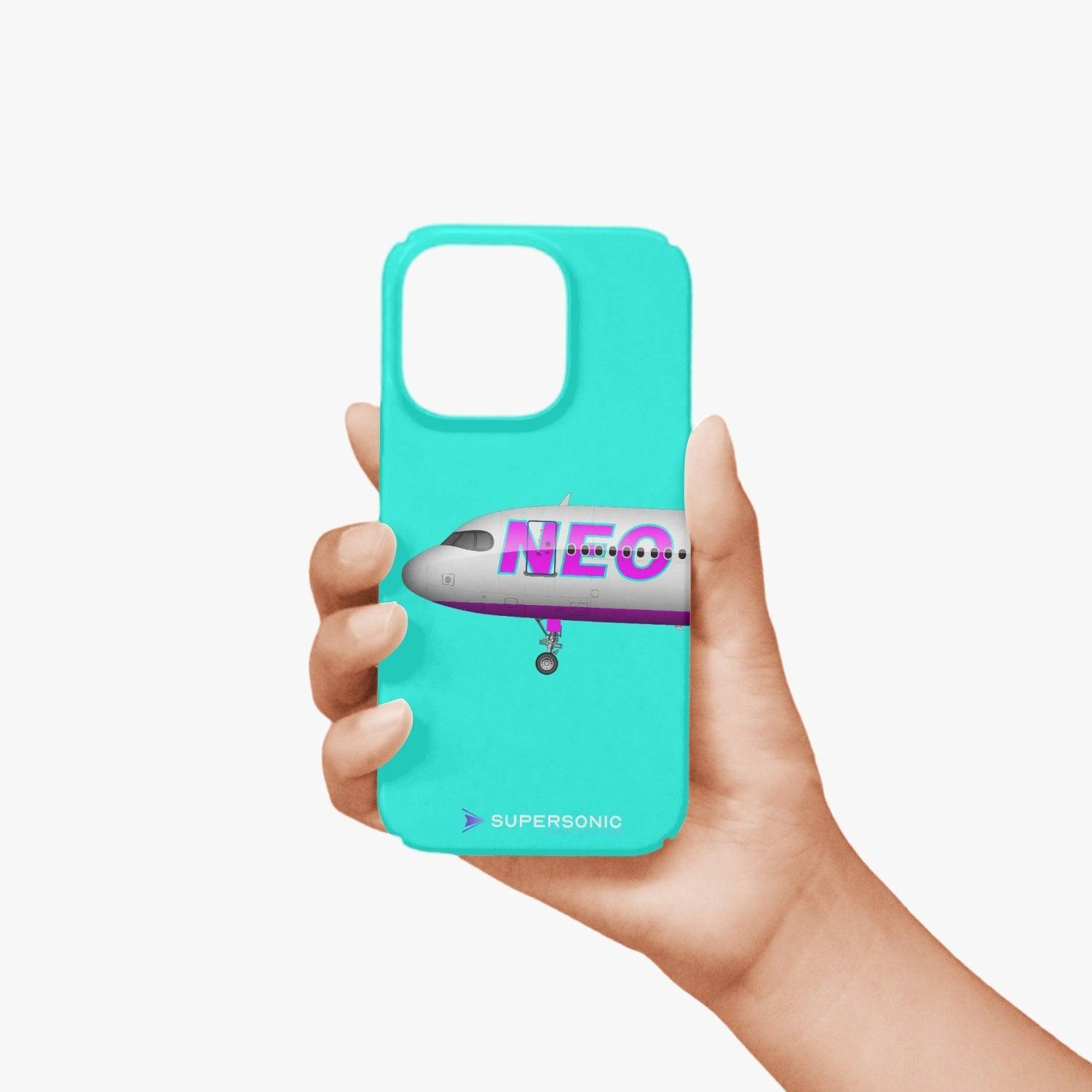 Aviation iPhone 14 Pro Case A320 Neo neon turquise für Piloten, Crews, Kinder & Planespotter made by SUPERSONIC aero 4U